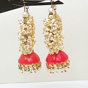 Earrings Indian Boho Maximalist Hippie Glam Fairy Bollywood Pearl Enamel Jhumka